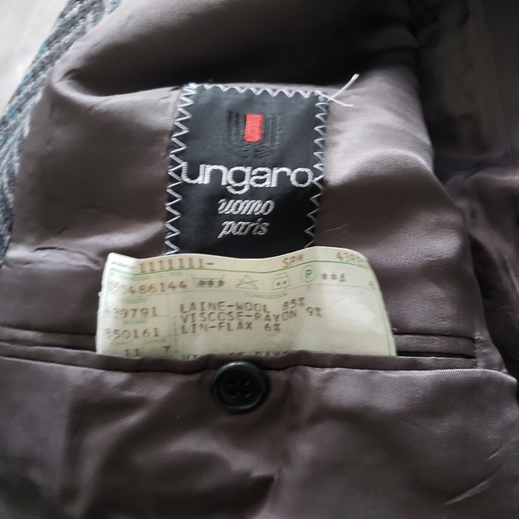 Vintage Ungaro Single Breasted Men's Wool Jacket - Size 43 Reg - Grey Chevron - Picture 5 of 10